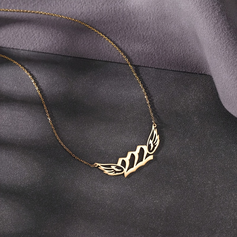 Personalized Wing Pendant Necklace, Customizable with 3 Numbers